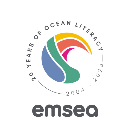 EMSEA logo with 20 years of ocean literacy tagline and dates 2004 to 2024
